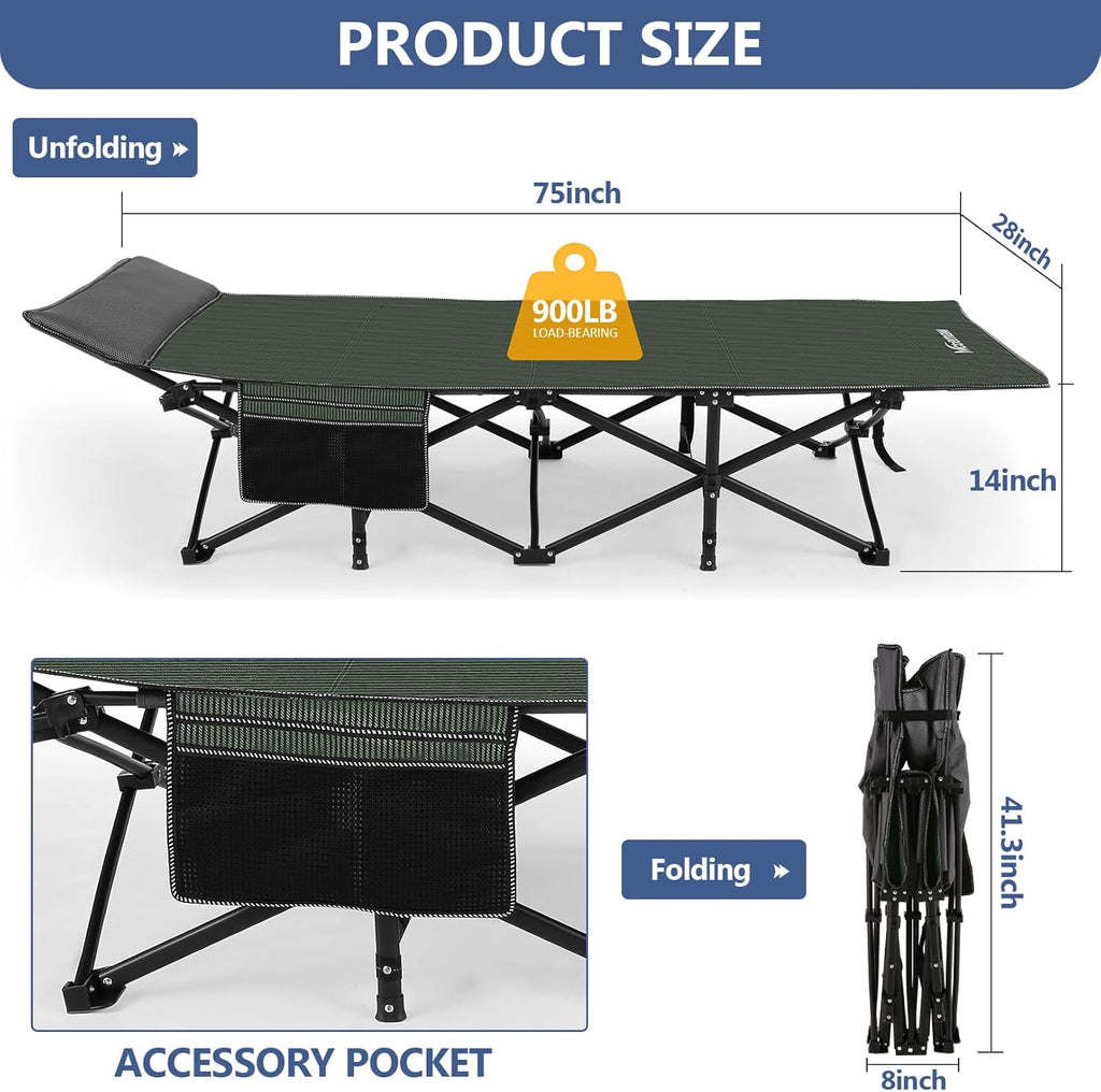 Nictemaw Folding Camping Cot for Adults, Heavy Duty with Carry Bag I96730