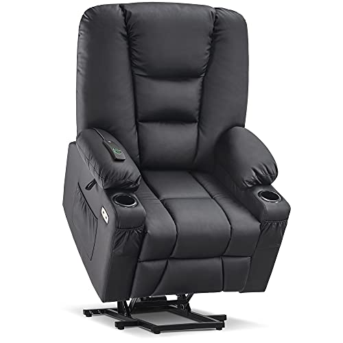 MCombo Small Power Lift Recliner Chair with Massage and Heat, Faux Leather, Dark Brown E441
