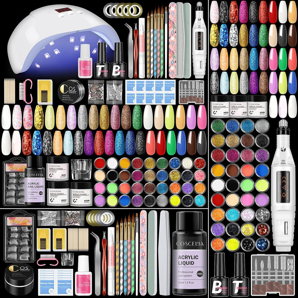 Acrylic Nail Kit for Beginners with Everything Professional Nail Kit Acrylic Set with Drill and U V Light 36Pcs Decoration Powder Nail Art Rhinestones DIY Starter Kit DIY Gifts for Women