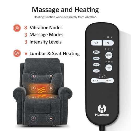 MCombo Triple Motor Power Lift Recliner Chair with Massage and Heating, Fabric, Coffee M573841