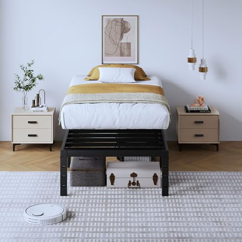 Full Metal Bed Frame 14 Inch Tall Heavy Duty Black Steel Slats Platform J736200