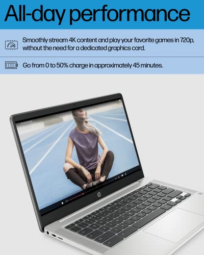 HP Chromebook 14 Laptop, Intel Celeron N4120, 4GB RAM, 64GB eMMC, 14" HD Display, Chrome OS R2172