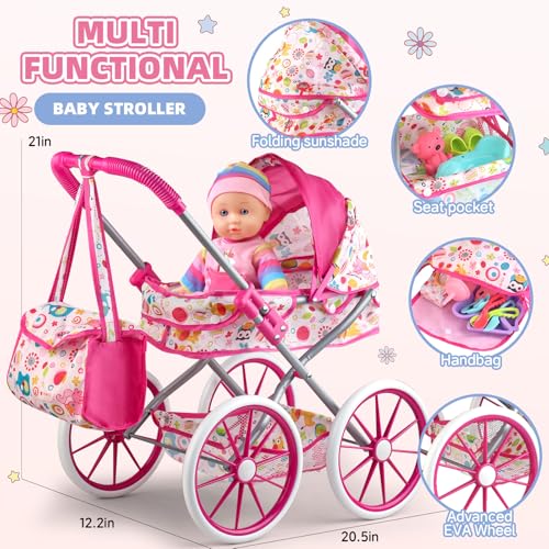 Baby Doll Stroller Toys Set with 24 PCS Accessories and 2 Doll Clothes Z858461