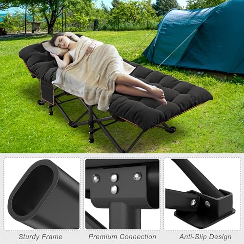 ABORON Folding Camping Cot with Mat for Adults, Heavy Duty Outdoor Bed with Carry Bag C211720