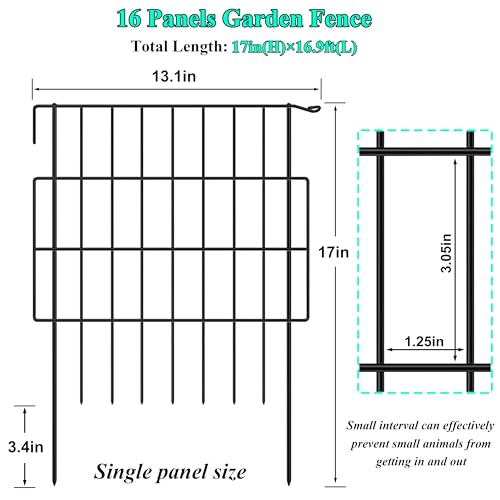 Animal Barrier Fence 17in x 10.6ft, No Dig Rustproof Metal Garden Border, 10 Pack Q1374