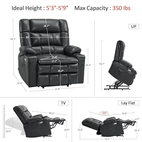 MCombo Dual Motor Power Lift Recliner Chair for Elderly with Heat and Massage, Black E570141