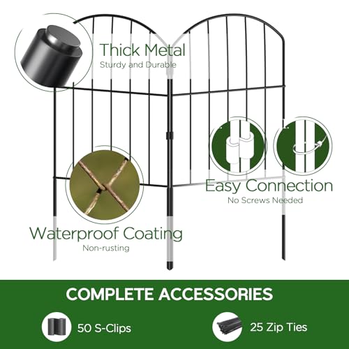 Goovilla Garden Fence, 10ft x 24in, Rustproof Metal Panels, Black No Dig Border G98349