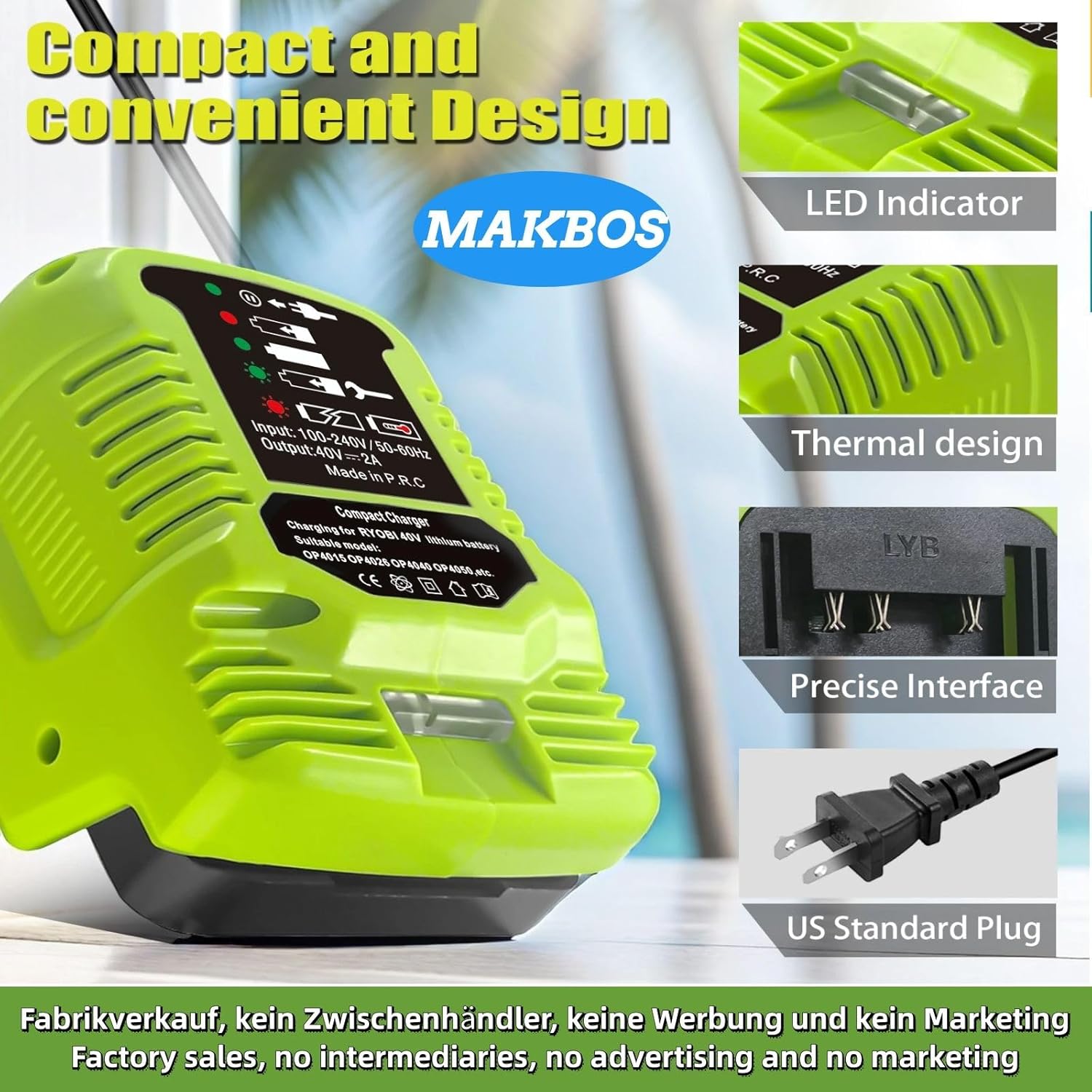 Ryobi 40V Battery Charger OP401 Compatible OP4040 OP4050 OP4050A OP40601 OP4026 A743