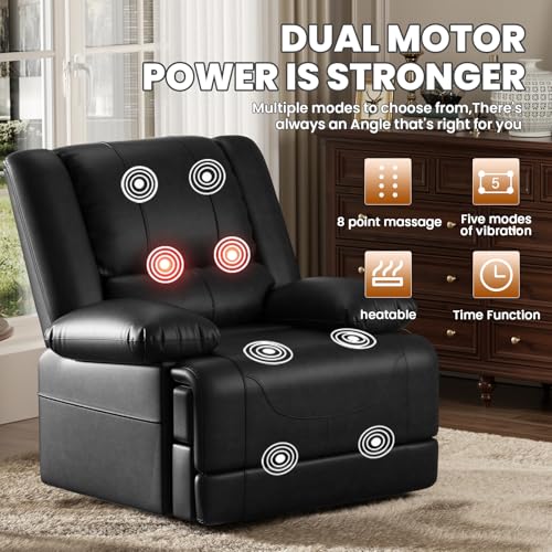 Dual Motor Power Lift Recliner Chair with Massage and Heat for Elderly, Red Brown V492