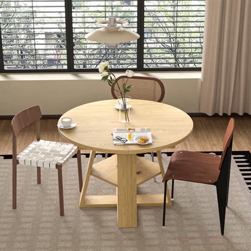 Extendable Round Dining Table for 4-8 with Removable Leaves, Wood Base, Walnut V742