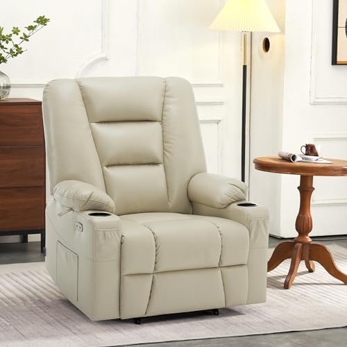 MCombo Small Power Lift Recliner Chair with Massage and Heat, Faux Leather, Dark Brown E441