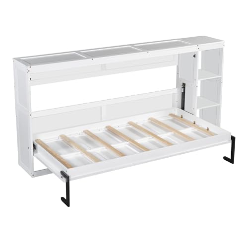 Murphy Cabinet Bed Frame with Charging Station, Full-Size Foldable Wall Bed Z526