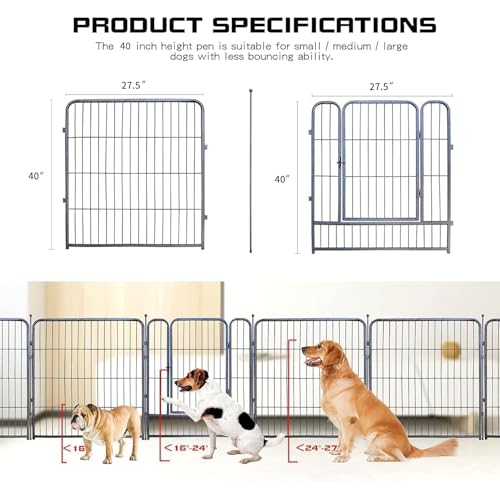 Dog Playpen 32 Inch Heavy Duty Folding Indoor Outdoor Pet Exercise Fence with Door for Large Medium Dogs H857