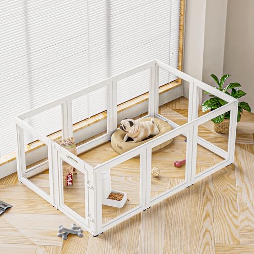 Transparent Dog Playpen with Wall Anchor, 23.6" H, 10 Panels, White N19944