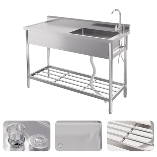 Stainless Steel Freestanding Utility Sink with Faucet and Drainboard E709258