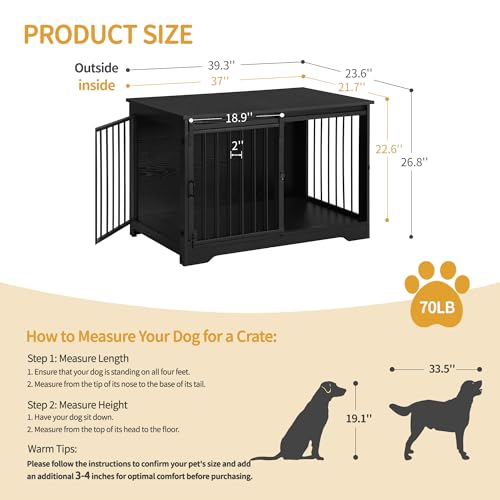 Dog Crate Furniture with Barn Door for Small Medium Dogs, Rustic Brown P911