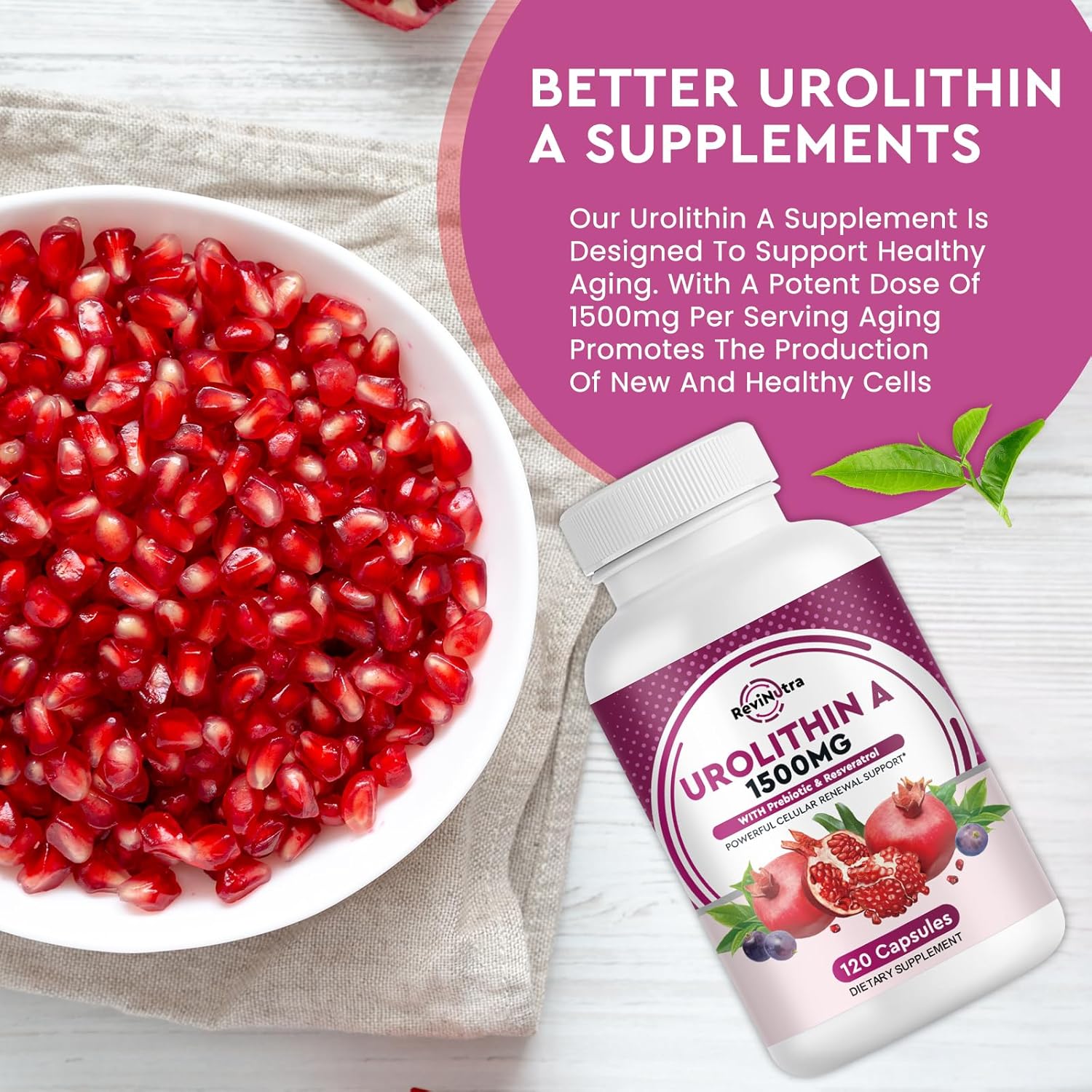Urolithin A Supplement 1000 mg with Trans-Resveratrol, 120 Capsules B265186