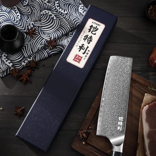 Japanese Damascus Usuba & Nakiri Knife 7 Inch VG10 Steel with Pakkawood Handle Y141