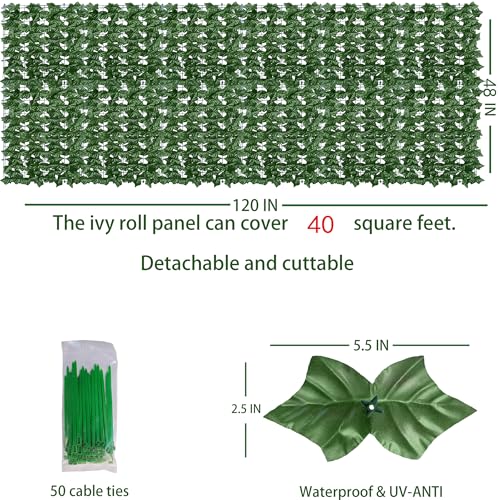 Artificial Ivy Privacy Fence Wall Screen 40x120 in UV-Anti Faux Greenery Backdrop U1001