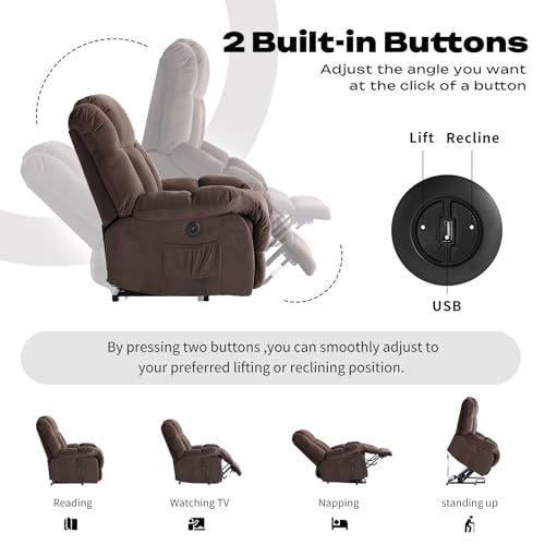 CANMOV Dual Motor Power Lift Recliner Chair for Elderly, Extra-Wide Seat, Heated Massage, Grey Fabric C219