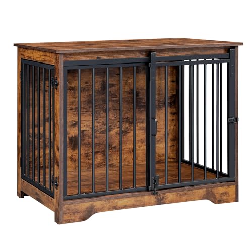 Dog Crate Furniture with Barn Door for Small Medium Dogs, Rustic Brown P911