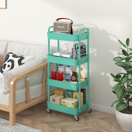 Sywhitta 3-Tier Plastic Rolling Utility Cart with Handle, Black F220270