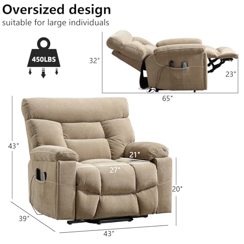 CANMOV Dual Motor Power Lift Recliner Chair for Elderly, Extra-Wide Seat, Heated Massage, Grey Fabric C219