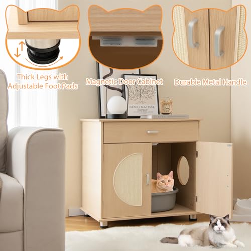 Tangkula Cat Litter Box Enclosure with Storage Shelf and Scratching Doors X93149