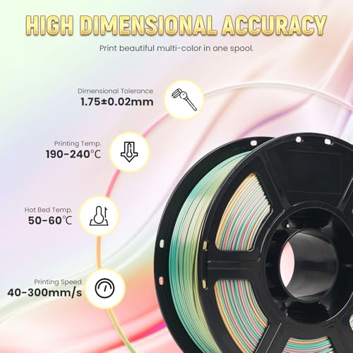 FLASHFORGE Silk PLA 3D Printer Filament 1.75mm 1KG, Multicolored Gradient V83097