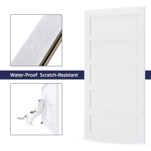 White 5-Panel Solid Sliding Barn Door with Hardware Kit W109