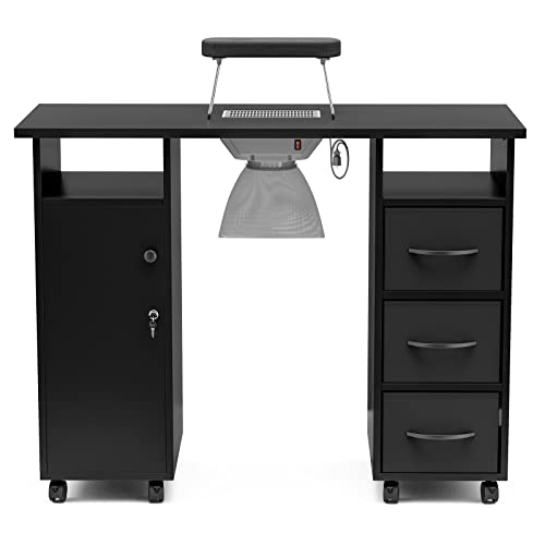 Paddie Manicure Table Nail Desk with Dust Collector, Black X649560