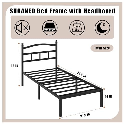 Full Metal Bed Frame 14 Inch Tall Heavy Duty Black Steel Slats Platform J736200