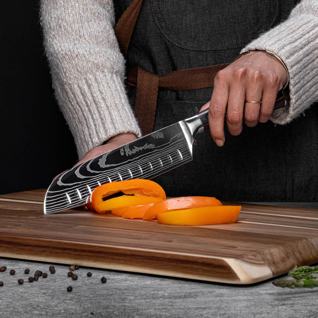 SENKEN 8-Piece Japanese Kitchen Knife Set with Damascus Pattern L817050