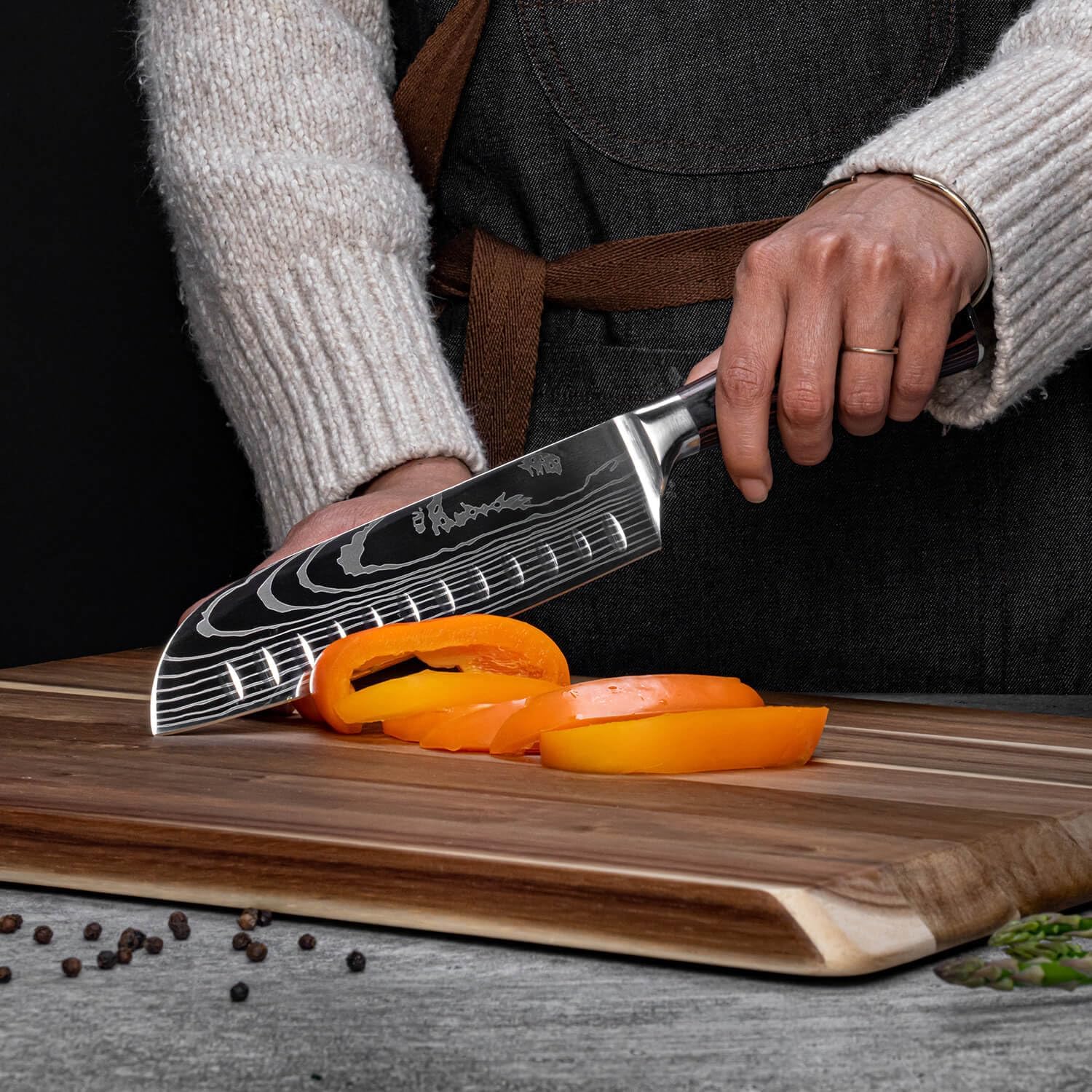 SENKEN 8-Piece Japanese Kitchen Knife Set with Damascus Pattern L817050