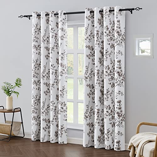HOMEIDEAS Taupe Floral Blackout Curtains, 52 x 84 Inches, 2 Panels T310944