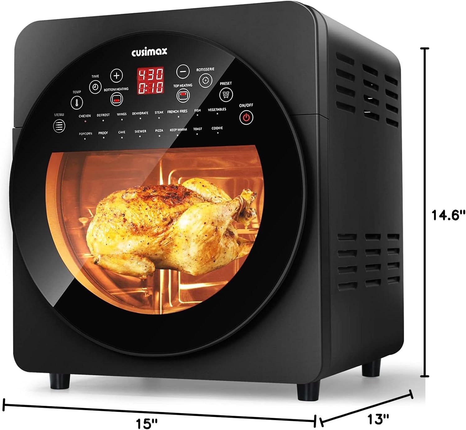 CUSIMAX Air Fryer Toaster Oven, 15.5 Quart, 16-in-1, Digital Controls, Black C500