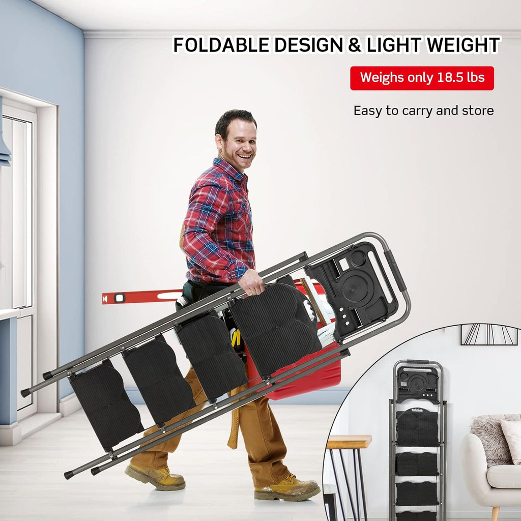 Hysache 4 Step Folding Ladder with Handrail, Black S9688