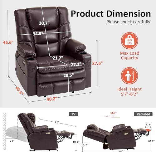 MCombo Large Triple Motor Power Lift Recliner Chair with Massage and Dual Heating, Faux Leather, Dark Brown X979