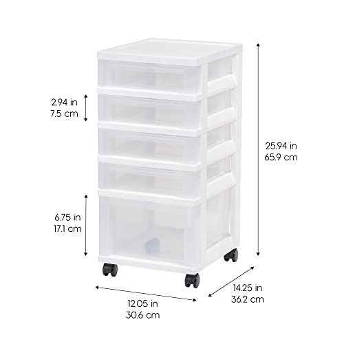 IRIS USA Plastic 10-Drawer Rolling Storage Cart with Wheels, White/Clear Y592371