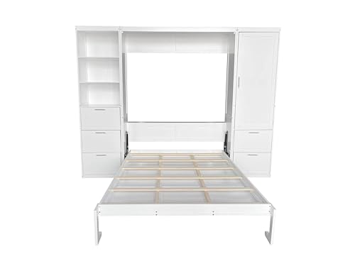 Queen Size Murphy Bed with Desk & Charging Station, White K505073