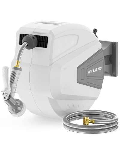 Ayleid Retractable Garden Hose Reel, 1/2 in x 100 ft, Wall Mounted, Grey Q139915