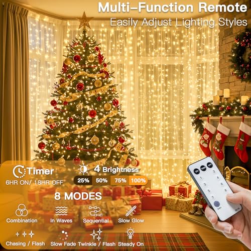 suddus Curtain Lights 300 LED Warm White for Bedroom, Outdoor & Christmas Decor K310