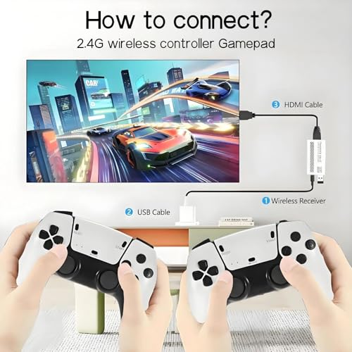Retro Game Console with 20000+ Built-in Games, HDMI Output, Dual Controllers (White-Grey) R4696