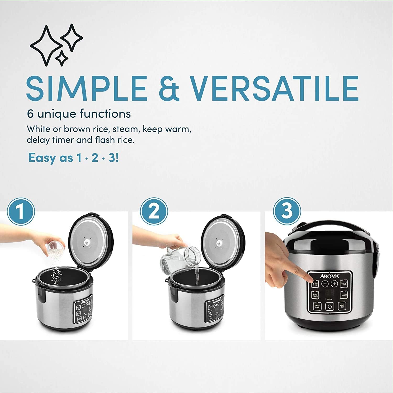 8 Cup Digital Rice Cooker and Food Steamer, Stainless, ARC-914SBD (Renewed) W7959