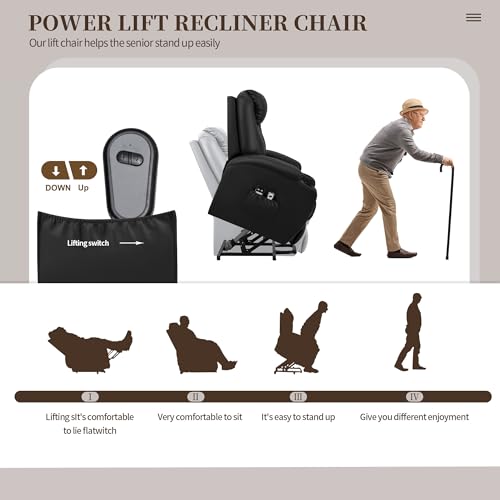 JUMMICO Power Lift Recliner Chair with Massage for Elderly PU Leather Black Y337