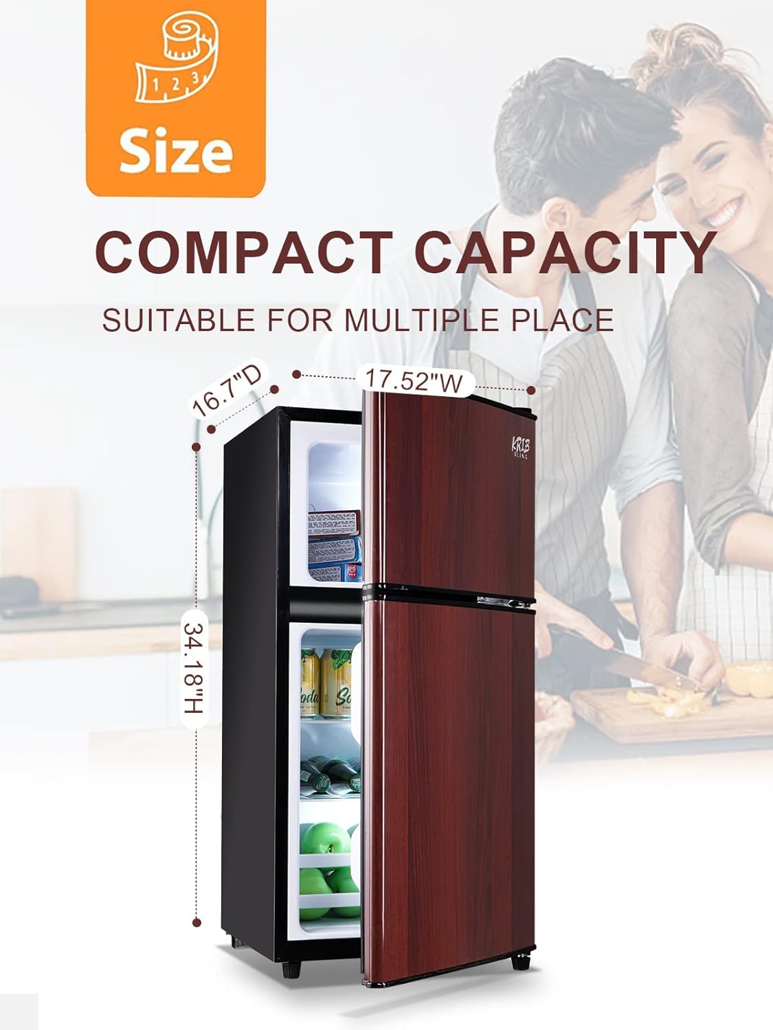 KRIB BLING Mini Fridge With Freezer, Compact 2 Door Refrigerator, 3.5 Cu. Ft C7747