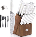 Knife Set, 23 PCS Kitchen Knife Set with Block, Germany High Carbon Stainless Steel Chef Knife Block Set, Knives Set for Kitchen with Sharpener & Finger Guard, Ultra Sharp, White