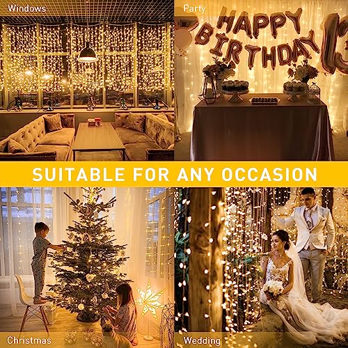 JMEXSUSS 300 LED Remote Control Christmas Curtain Lights, Warm White V64841