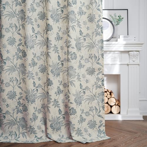 jinchan Linen Floral Curtains for Living Room 84 Inch Sage Green Z73028