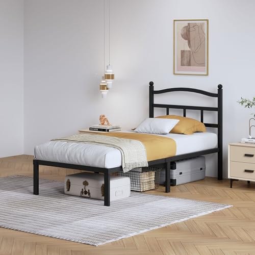 Full Metal Bed Frame 14 Inch Tall Heavy Duty Black Steel Slats Platform J736200